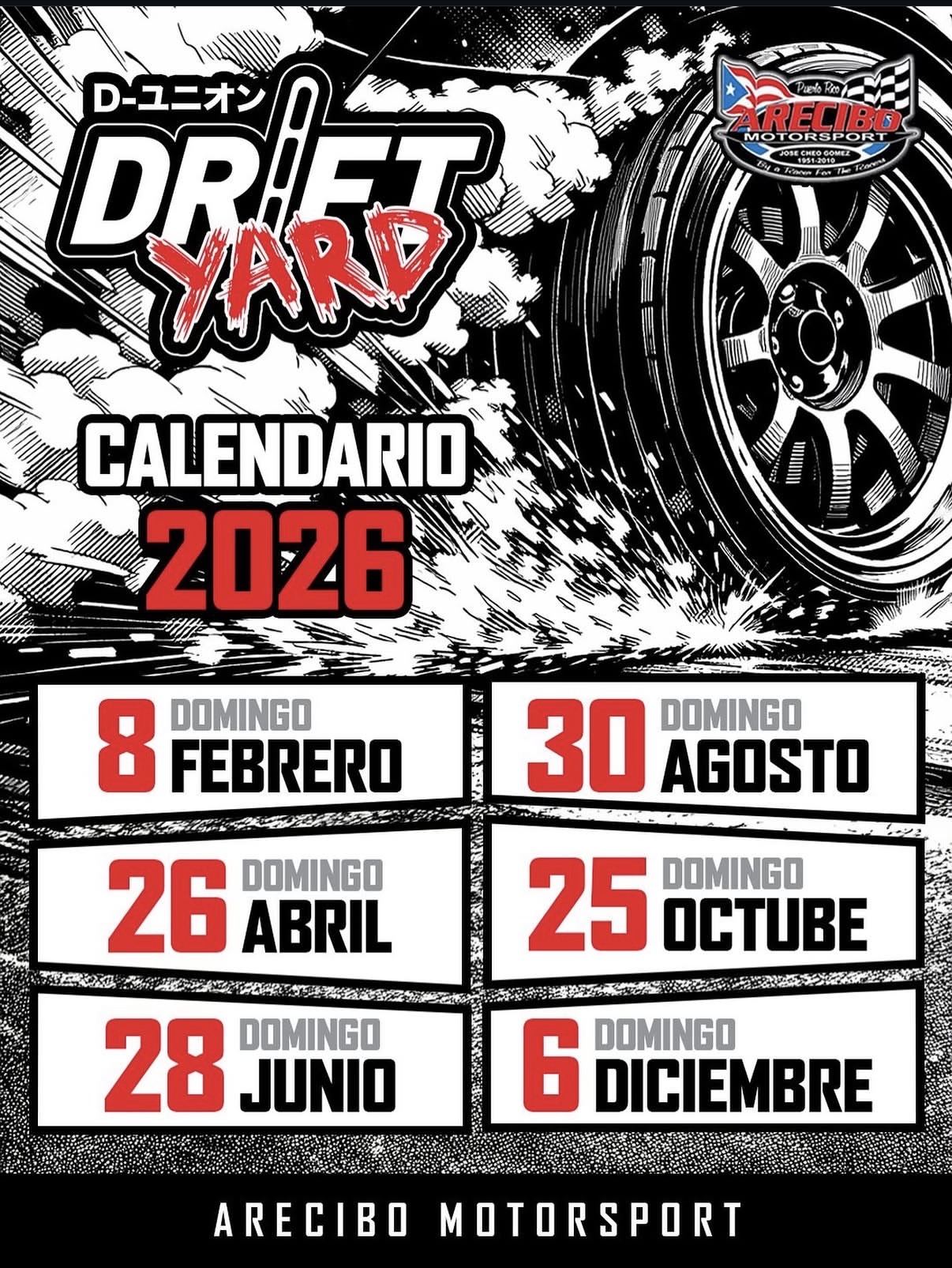 Calendario 2026 de Drift Yard en Arecibo Motorsport